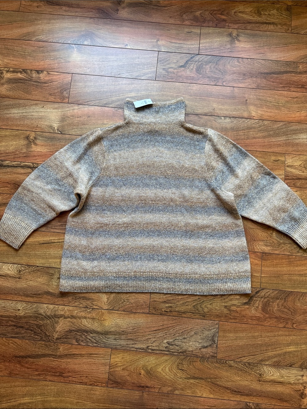 J. Jill Taupe & Heather Gray Striped Turtleneck Sweater